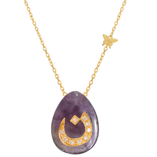 18K GOLD CHAIN WITH LETTER ( N ) WITH 9 PIECES OF DIAMONDS ON A STONEOF YOUR CHOICE