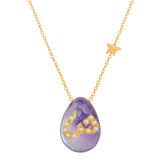 18K GOLD CHAIN WITH LETTER ( SH ) WITH 11 PIECES OF DIAMONDS ON A STONE OF YOUR CHOICE