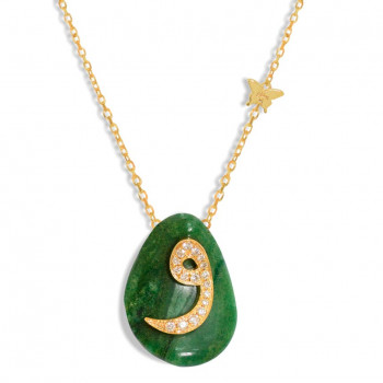 18K GOLD CHAIN WITH LETTER ( W ) WITH 17 PIECES OF DIAMONDS ON A STONE OF YOUR CHOICE