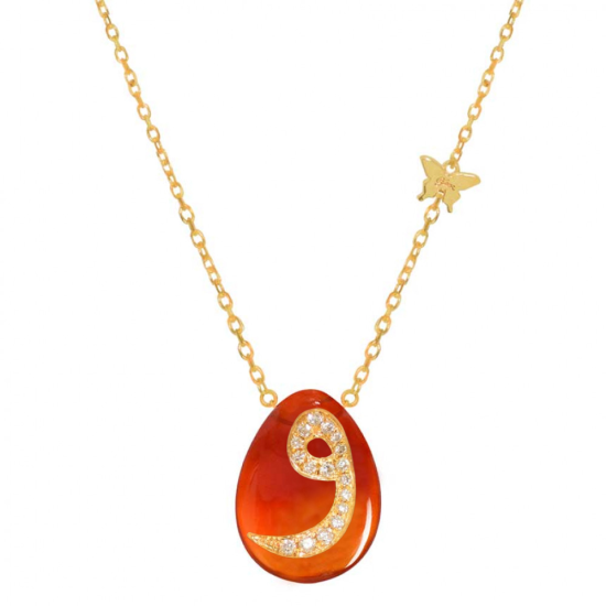 18K GOLD CHAIN WITH LETTER ( W ) WITH 17 PIECES OF DIAMONDS ON A STONE OF YOUR CHOICE
