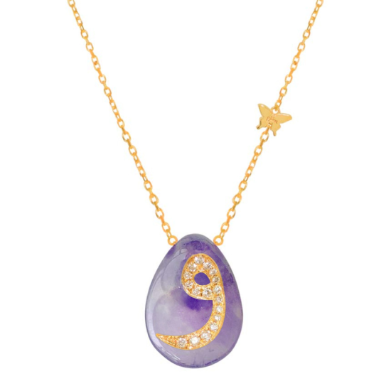 18K GOLD CHAIN WITH LETTER ( W ) WITH 17 PIECES OF DIAMONDS ON A STONE OF YOUR CHOICE