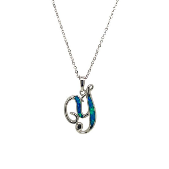 Gold-plated silver chain with opal letter Y