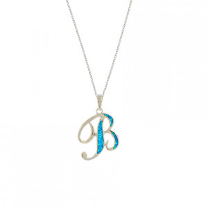 Silver chain with opal letter B