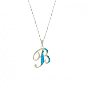 Silver chain with opal letter B