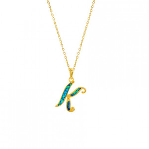 Gold-plated silver chain with opal letter K