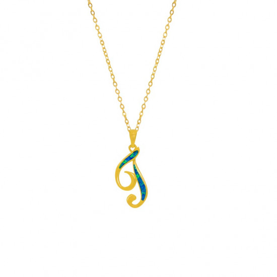 GOLD-PLATED SILVER CHAIN WITH OPAL LETTER T