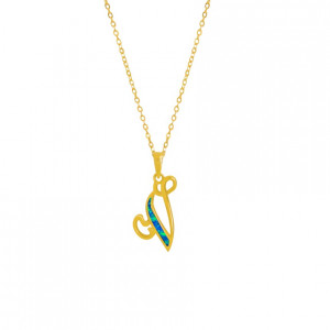 GOLD-PLATED SILVER CHAIN WITH OPAL LETTER V