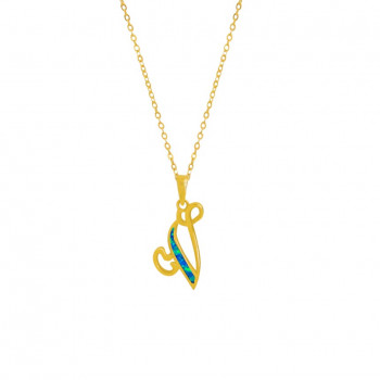 GOLD-PLATED SILVER CHAIN WITH OPAL LETTER V