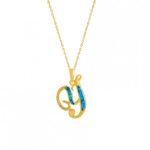 Gold-plated silver chain with opal letter Y