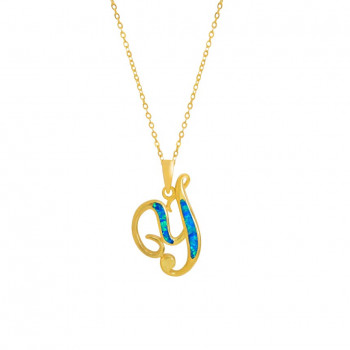Gold-plated silver chain with opal letter Y