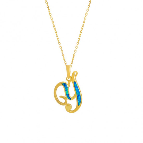Gold-plated silver chain with opal letter Y