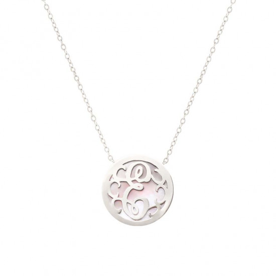 Silver Letter ( E ) on White seashell 