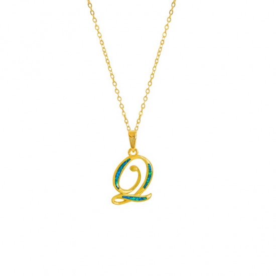 GOLD-PLATED SILVER CHAIN WITH OPAL LETTER Q