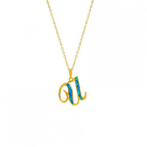 Gold-plated silver chain with opal letter U