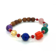 NEW ROYAL CHAKRA BRACELET ( red coral , amethyst , citrine , lapis , orange coral , malachite , turquoise jasper , pink quartz ، cook wood )