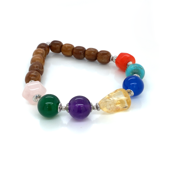 Royal Chakra Bracelet ( pink qurtz , green agate , amethyst , citrine , blue agate ,  Turquoise Jasper , orange coral ) 