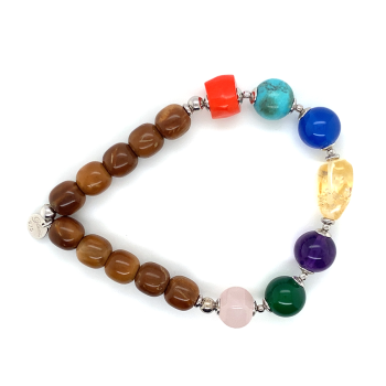 Royal Chakra Bracelet ( pink qurtz , green agate , amethyst , citrine , blue agate ,  Turquoise Jasper , orange coral ) 