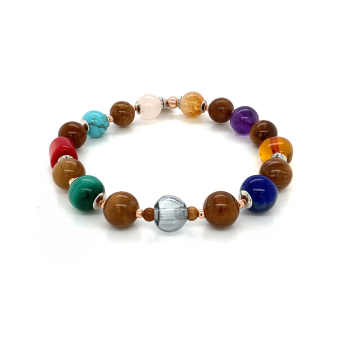 Aromatic royal chakras bracelet with ( Pink Quartz , Turquoise , Amber , Lapis , Malachite , red Coral , Amethyst , Citrine )