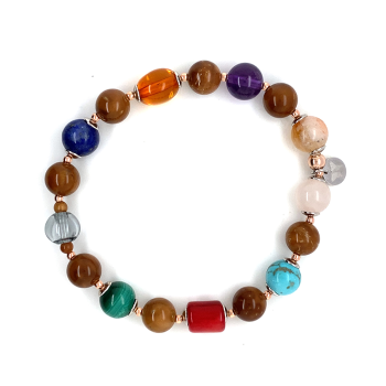 Aromatic royal chakras bracelet with ( Pink Quartz , Turquoise , Amber , Lapis , Malachite , red Coral , Amethyst , Citrine )