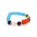 GOLD PLATED CHAKRA BRACELET WITH ( ORANGE CORAL - RUBI AGATE - PINK QUARTZ - KYANITE - AMETHYST - CITRINE - GREEN LABRADORITE - AQUAMARINE ) 