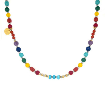 21K GOLD PLATED CHAKRAS NECKLACE ( TURQUOISE , AMAZONITE , YELLOW AGATE , LAPIS , CHLORITE , AMETHYST AND ED AGATE ) 