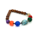 chakras bracelet for mens ( gold threads , red coral , green agate , turquoise opal , blue agate , orange coral , amethyst ) 