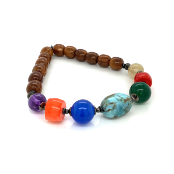 chakras bracelet for mens ( gold threads , red coral , green agate , turquoise opal , blue agate , orange coral , amethyst ) 