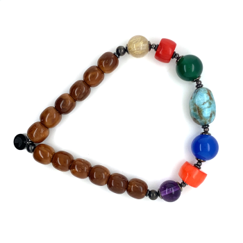 chakras bracelet for mens ( gold threads , red coral , green agate , turquoise opal , blue agate , orange coral , amethyst ) 