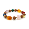 GOLD PLATED CHAKRAS BRACELET WITH KYANITE , PINK QUARTZ , ORANGE AGATE , AMACITRINE , AZURITE , AMBER CORAL AND SANDAL WOOD GOLD PLATED CHAKRAS BRACELET WITH KYANITE , PINK QUARTZ , ORANGE AGATE , AMACITRINE , AZURITE , AMBER CORAL AND SANDAL WOOD
