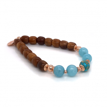 silver bracelet with Turquoise, aquamarine and coke wood