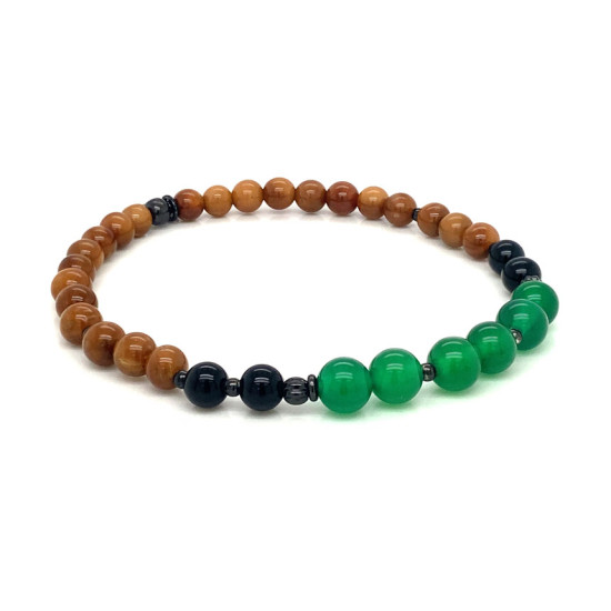 GREEN AGATE BRACELET WITH ONYX, COKE WOOD