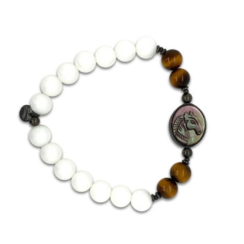 Horse shell bracelet with white agate and tiger eye