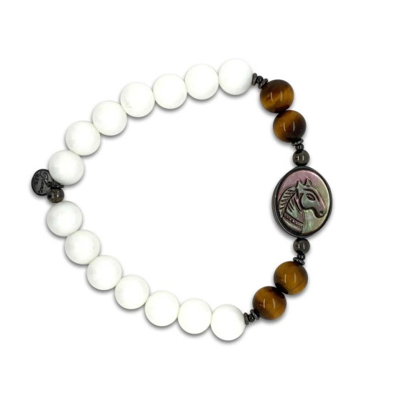 Horse shell bracelet with white agate and tiger eye