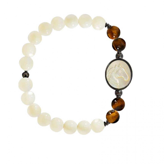 Horse shell bracelet with white agate and tiger eye