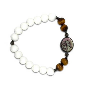 Horse shell bracelet with white agate and tiger eye
