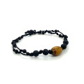 STRING BRACELET WITH TIGER EYE, LAVA STONE, AND BLACK COCONUT WOOD