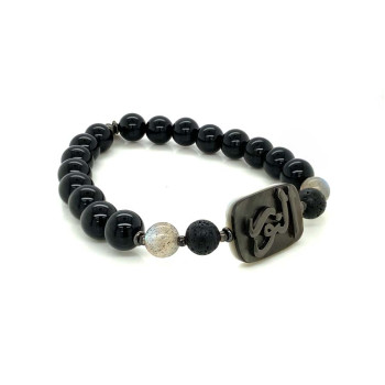 BRACELET IN THE NAME OF AL-JALALAH( AL-NOOR ), WITH VOLCANIC STONE , LABRADORITE AND ONYX