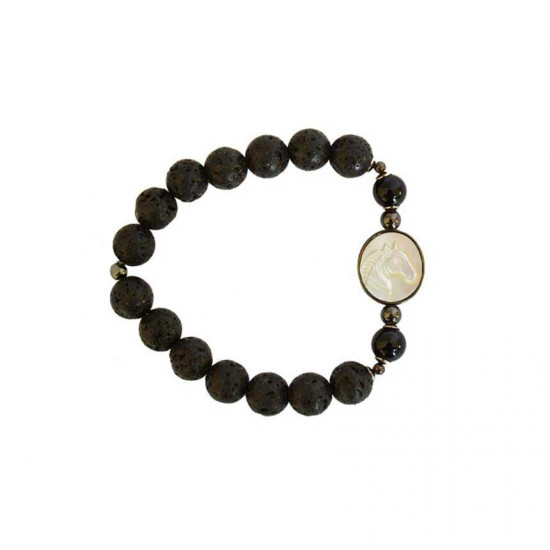 Horse seashell bracelet with onyx stone, and Volcanic stone