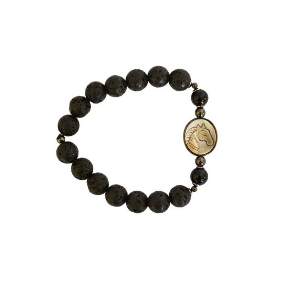 Horse seashell bracelet with onyx stone, and Volcanic stone