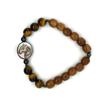 HORSE SEASHELL BRACELET WITH TIGER EYE STONE AND COKE WOOD