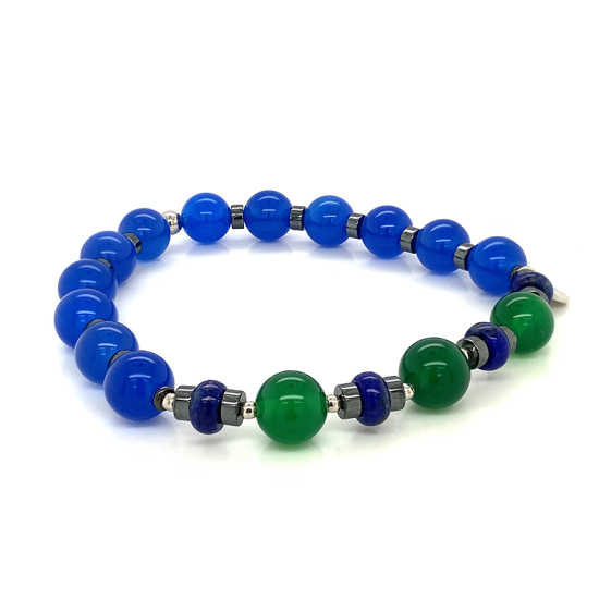 blue agate bracelet with hematite , green agate and lapis 