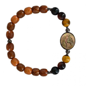 Men Multicolor Horse Bracelet, with Tiger eye and Coke