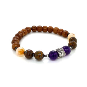 TIGER EYE RUNE BRACELET WITH AMETHYST, CITRINE AND OAK WOOD 