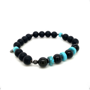 OBSIDIAN BRACELET WITH TURQUOISE AND ONYX 