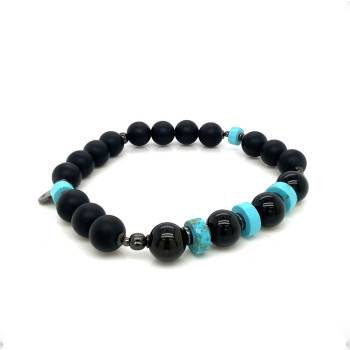 OBSIDIAN BRACELET WITH TURQUOISE AND ONYX 