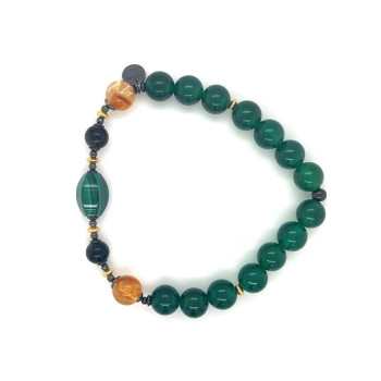 MALACHITE BRACELET WITH OBSIDIAN, CITRINE AND GREEN AGATE MALACHITE BRACELET WITH OBSIDIAN, CITRINE AND GREEN AGATE