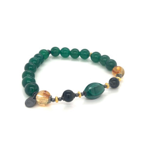 MALACHITE BRACELET WITH OBSIDIAN, CITRINE AND GREEN AGATE