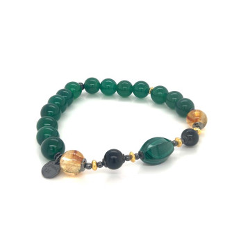 MALACHITE BRACELET WITH OBSIDIAN, CITRINE AND GREEN AGATE