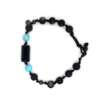 OBSIDIAN BRACELET WITH TURQUOISE, VOLCANIC STONE AND ONYX OBSIDIAN BRACELET WITH TURQUOISE, VOLCANIC STONE AND ONYX