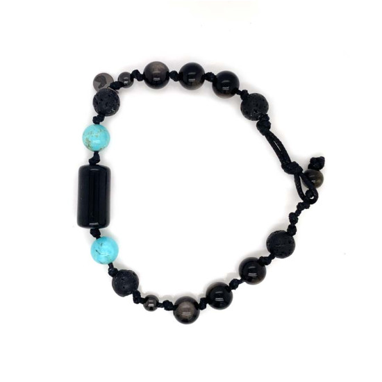 OBSIDIAN BRACELET WITH TURQUOISE, VOLCANIC STONE AND ONYX